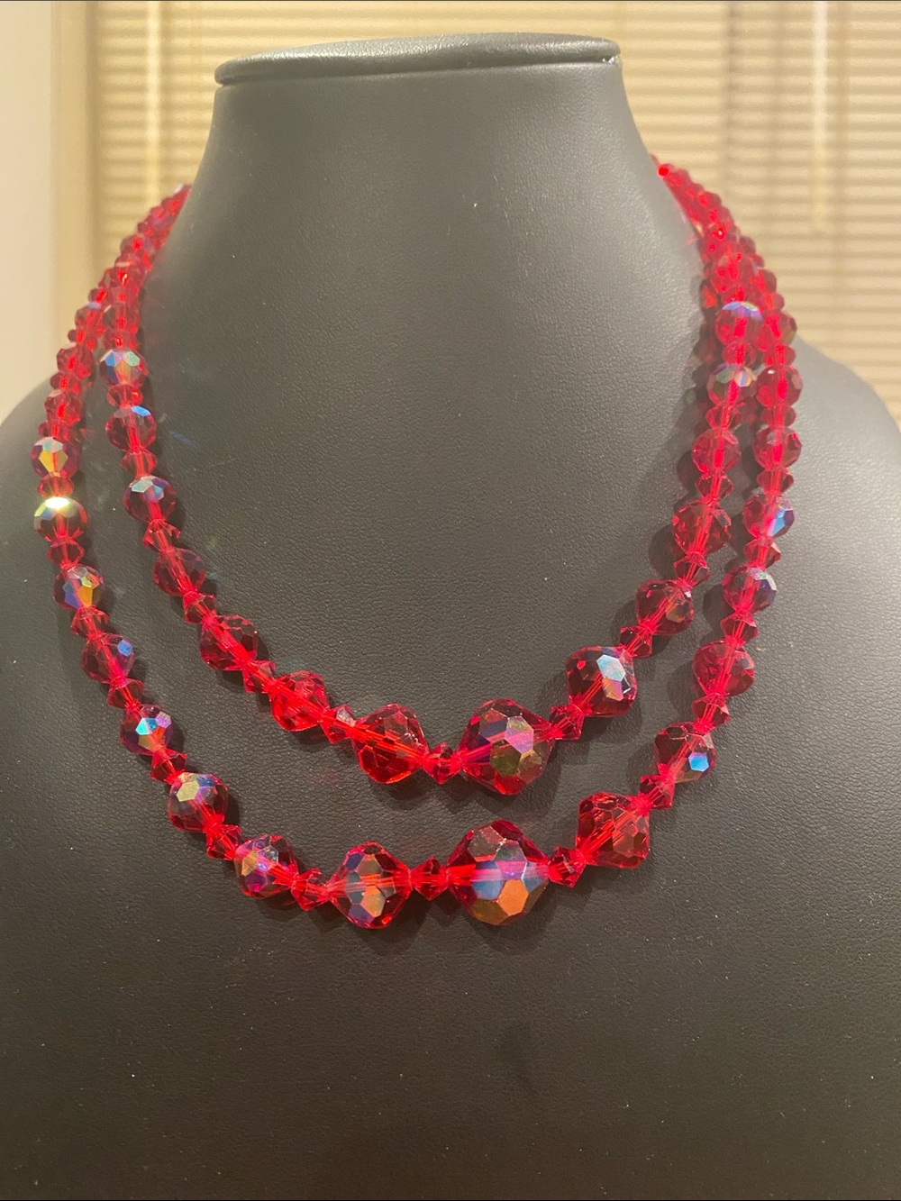 Red AB Faceted Crystal Double-Strand Necklace